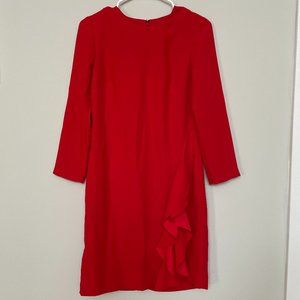 Banana Republic Red Long Sleeve Ruffle Sheath Dress